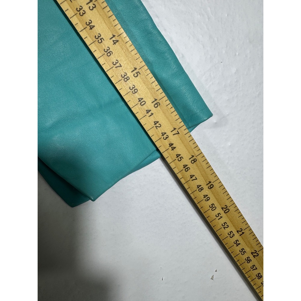 Badgley Mischka Vintage Teal Leather Jacket Silk Lined Cropped Tie Waist Sz‎ M/8 - Picture 11 of 15